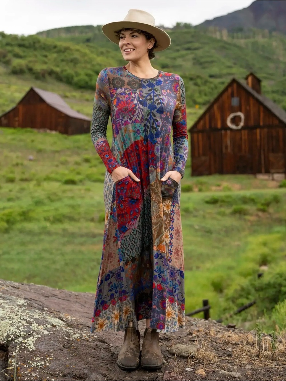 Natural Life Stevie ButterSoft Knit Maxi Dress Blue Patchwork XS